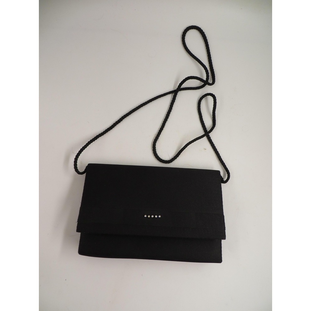 La Regale Evening Bag Womens Black Satin Purse Clutch Rhinestone Detail Formal